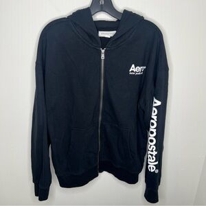 AEROPOSTALE Mens Black Full Zip Sweater Hoodie Size Small